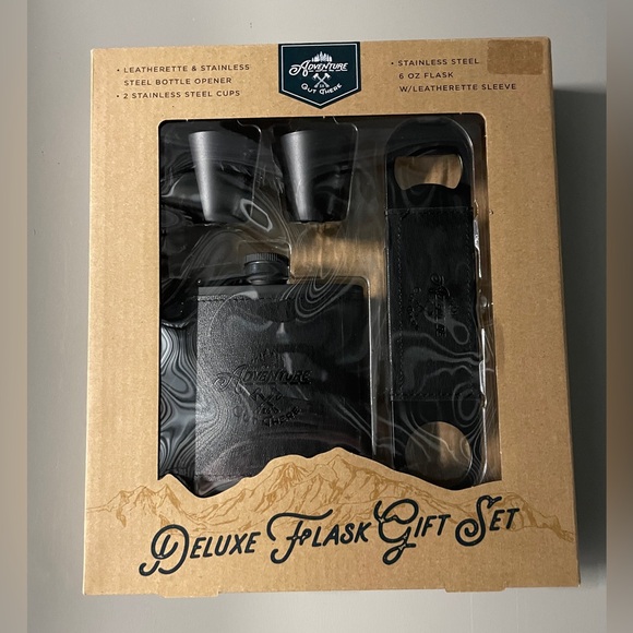 NEW Adventure is Out There Black on Black 6oz Flask Set - Picture 2 of 7